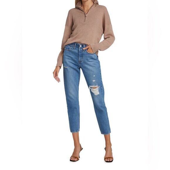 Levi’s Wedgie Icon High-Rise Ripped Icon Jeans Medium Wash Athens Asleep Size 24 - Picture 1 of 11